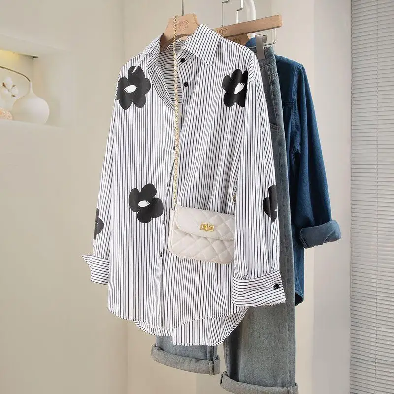 

Весенне-осенняя женская верхняя одежда Long Sve Ne в полоску с защитой от солнца, повседневная удобная корейская свободная посадка