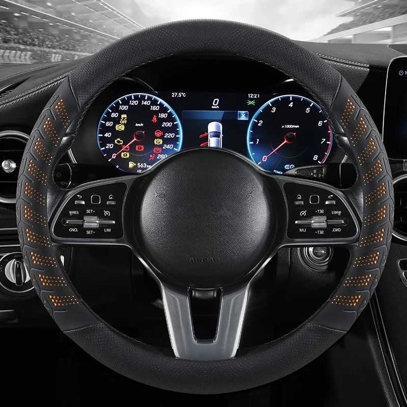 Luxury Universal 38cm Car Steering Wheel Cover Leather Steering Wheel Grip Car Accessories Interior Non Slip Car Steering Covers