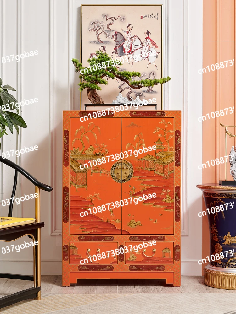 LMM Small Apartment Living Room French Chinese Orange Orange Orange Double Door New Chinese Style Small Wardrobe Shoe Cabinet