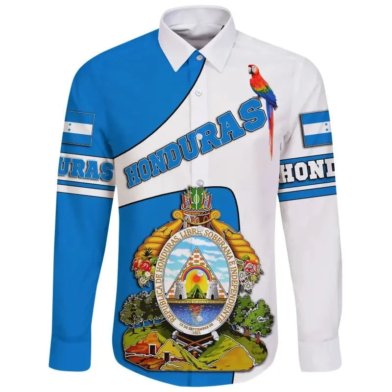 New Honduras Flag Long Sleeve Shirt 3D Printing Casual Fashion Street Men\'s And Women\'s Hawaiian Shirt Camisas Mens Clothes Tops