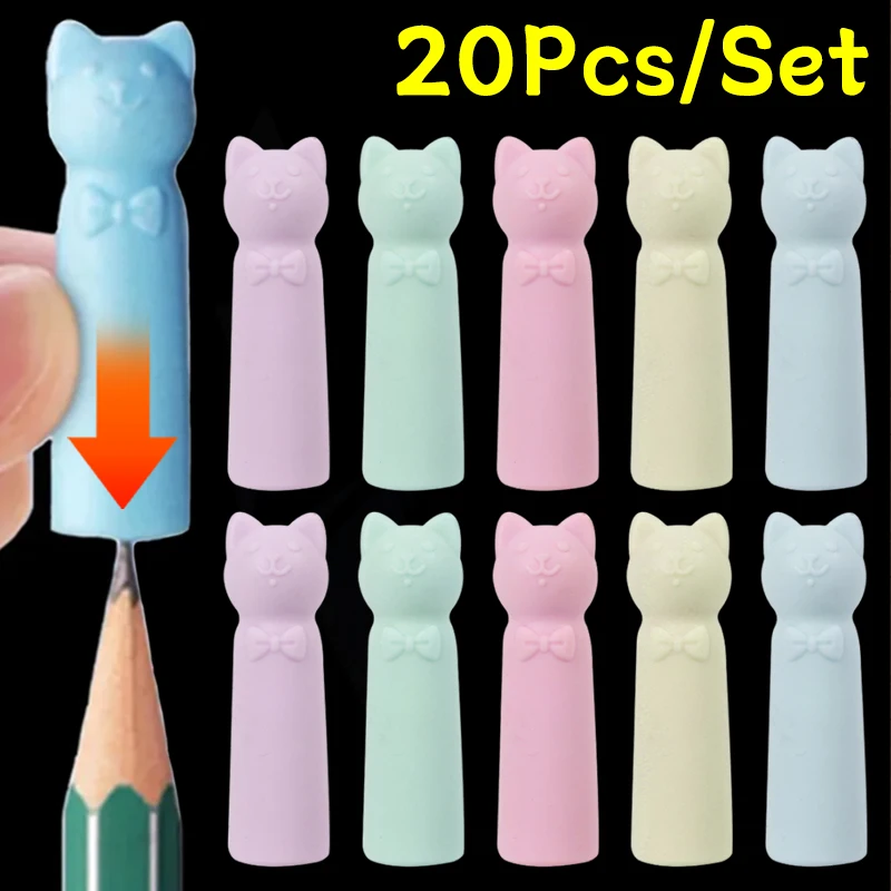 2 in 1 Erasers Pencil Nib Protective Cap Cartoon Cat Shape Pen Top Protector Cover Eraser Student Painting Correction Stationery