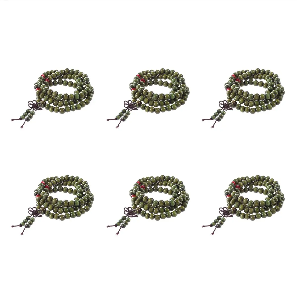 【COUPON!】{0}6X Olive Green Sandalwood Beads Buddha Buddhist Mala Stretch Necklace Rosary 29 inch