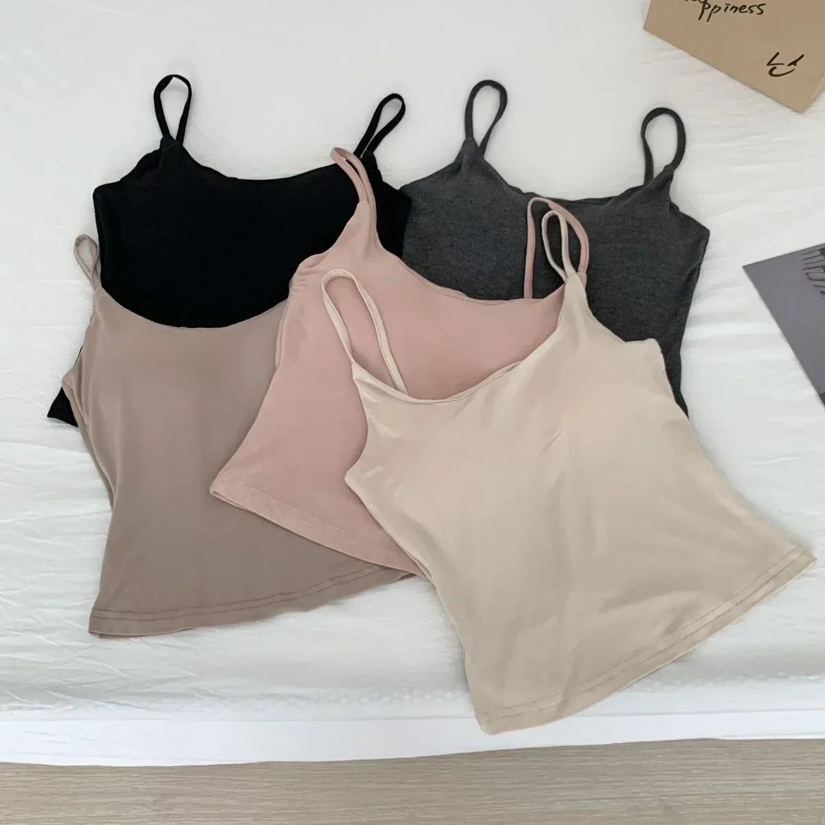 Summer Solid Color Camisole for Women All-in-one with Breast Pads for Outer Wear & Inner Wear for Women with Slim Bottoming Tops