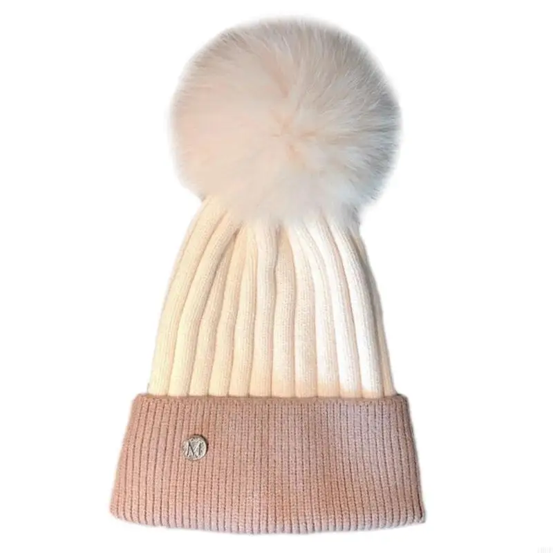 مرونة الفراء بوم بوم قبعة Skullies قبعة دافئة في الهواء الطلق محبوك قبعة الكورية نمط المرأة