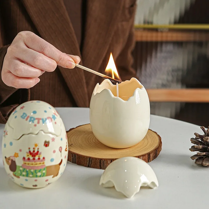 Elegant Eggshell Ceramic Candle Holder Empty Aroma Candle Cup Ornament Tabletop Home Decor Birthday Party Souvenir Gift