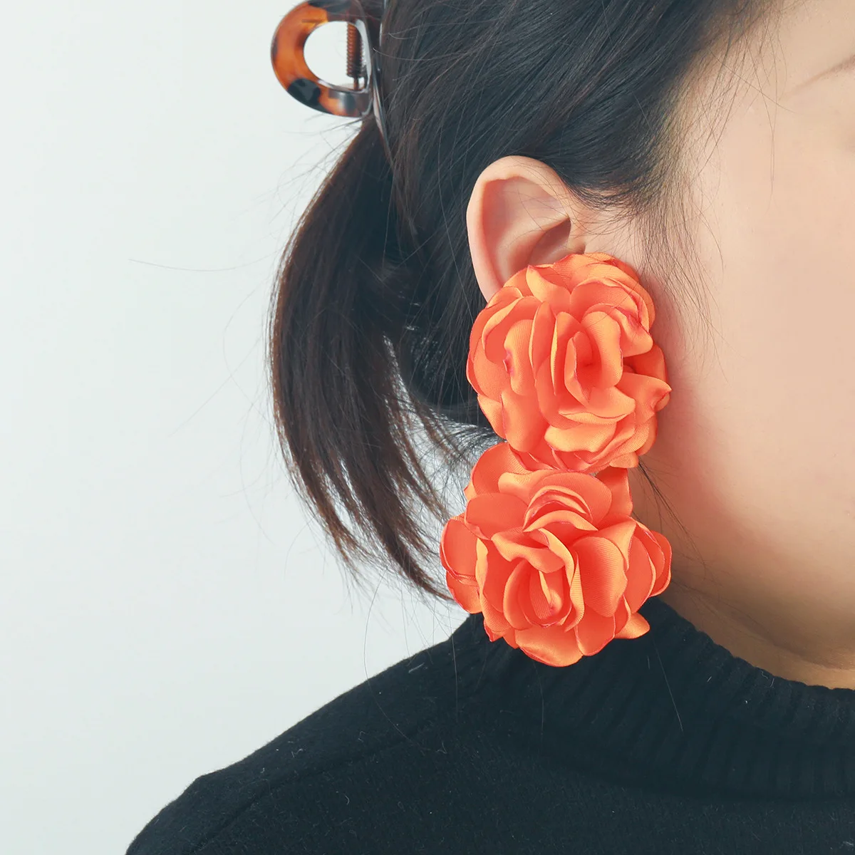 Exaggerated Fashion Chiffon Large Flower Earrings for Women, Elegant and Sweet Earrings