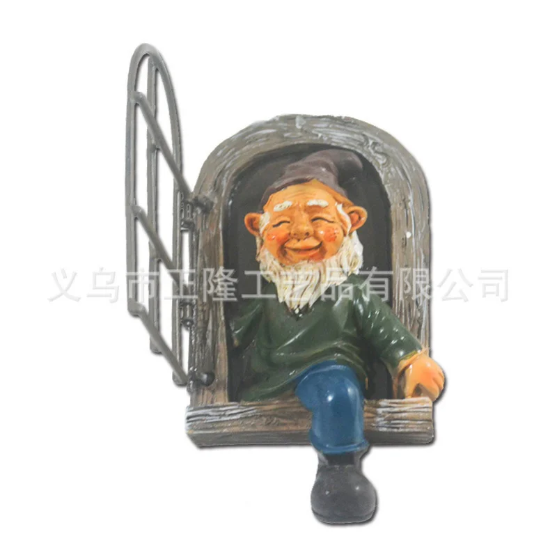 رجل يفتح نافذة الراتنج الحرف قزم قزم النحت زخرفة حديقة جنوم الديكور #4