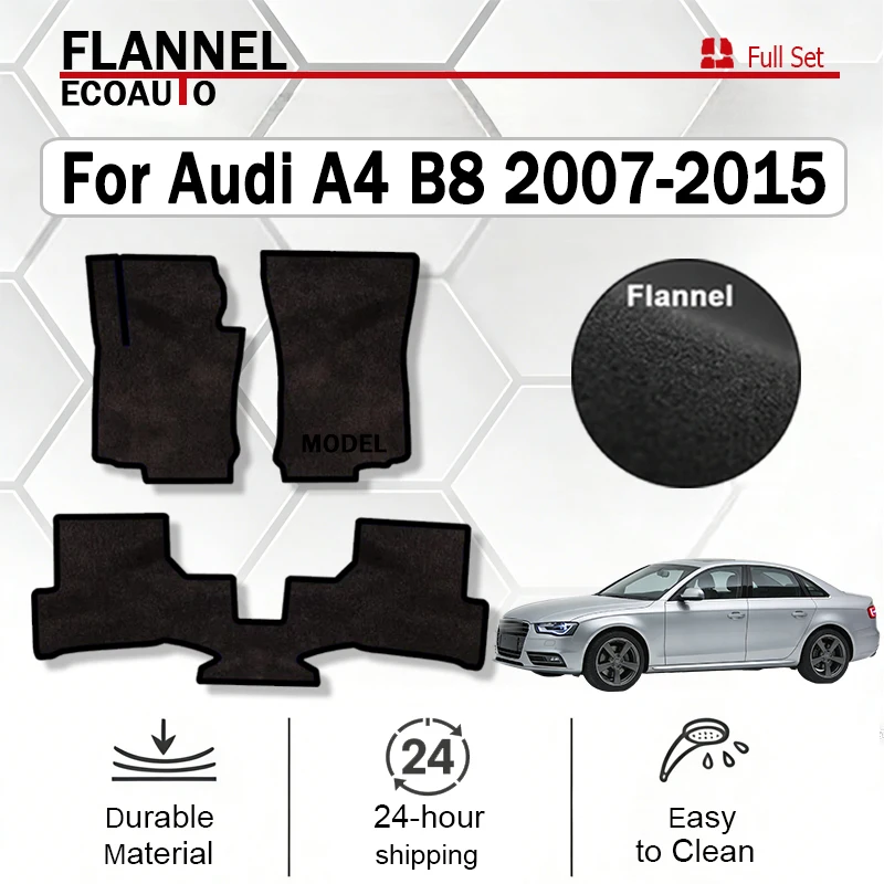 

Комплект велюровых ковриков ECOAUTO для Audi A4 B8 седан, универсал, авен, аллроуд (2007-2015) - черный