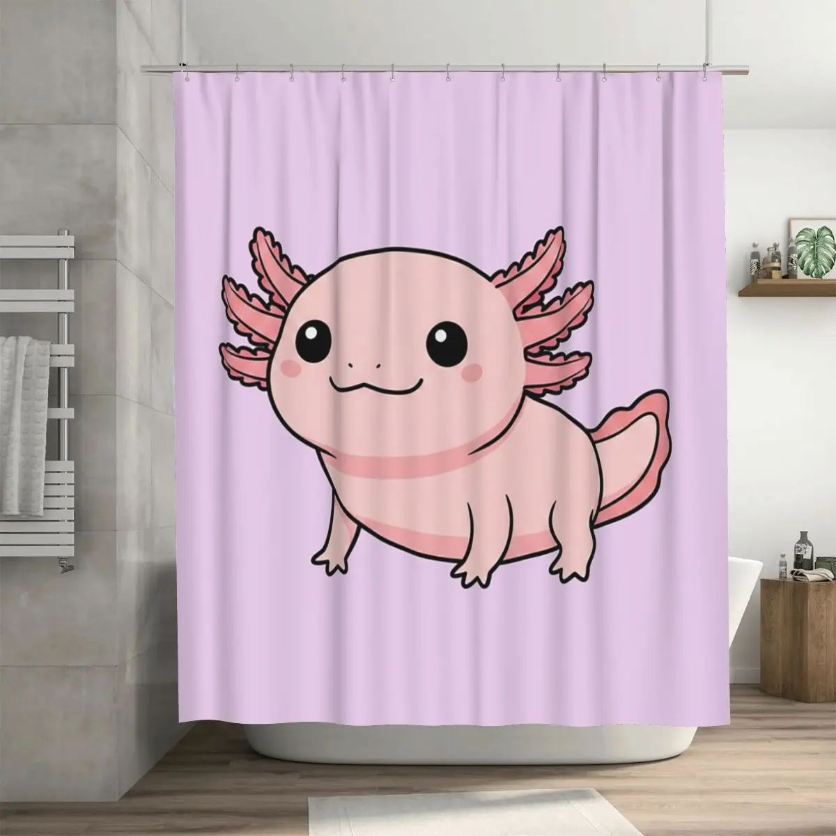 

Cute Baby Axolotl Cartoon With Big Eyes Shower Curtain Bathroom Polyester Waterproof Bath Curtains with Hooks