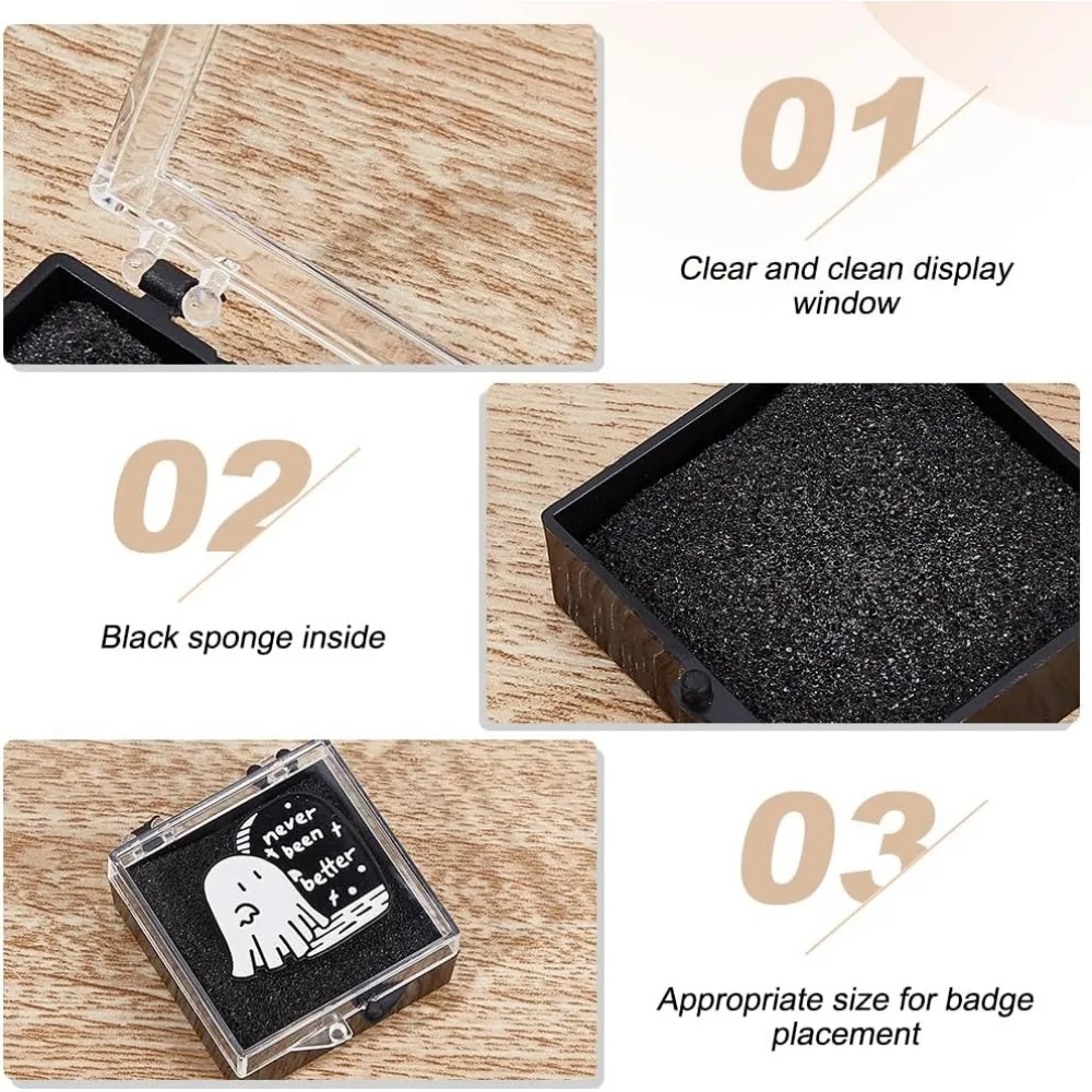 20 قطعة صندوق هدايا من البلاستيك الشفاف للدبوس 2x1.7x0.9 بوصة صناديق عرض سوداء لشارة شفافة التلبيب دبوس عرض العرض