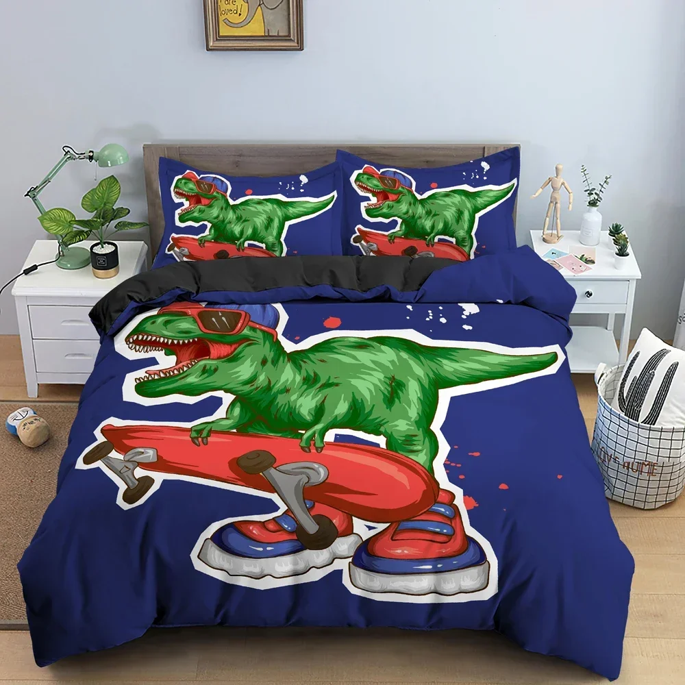 

Cartoon Dinosaur Comfortable Duvet Quilt Cover Pillowcase Bedding Set Children Bedroom Decoration Home Textile