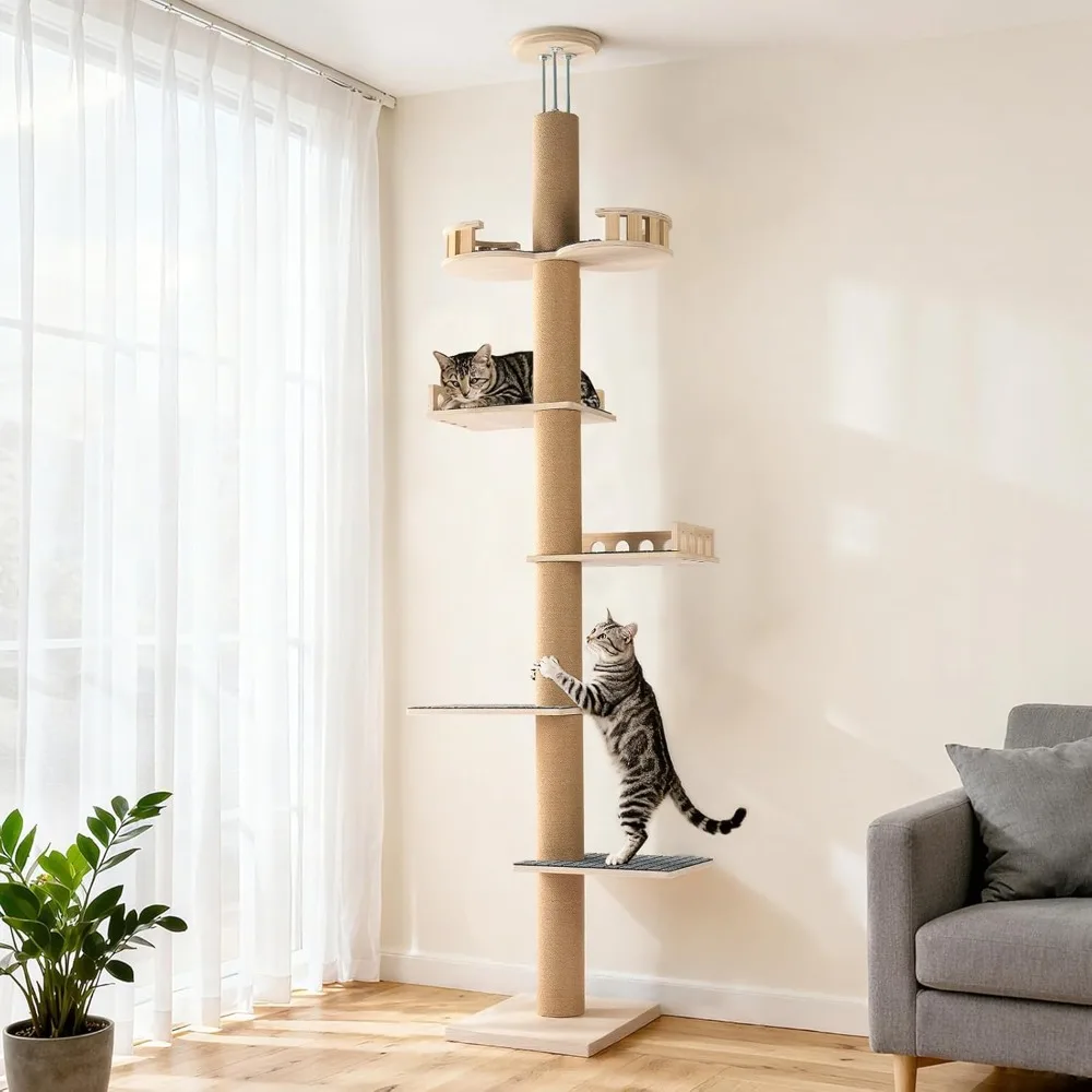 

Cat Tree,Adjustable Height (5.1-9.4 ft) Tall Climbing Tower with Sisal Scratching Posts,Modern Cat Activity Tree for Indoor Cats