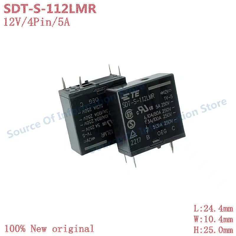 

5Pcs SDT-S-112LMR/124LMR TE Power relay DC12V 24V 4Pin 5A 100% New