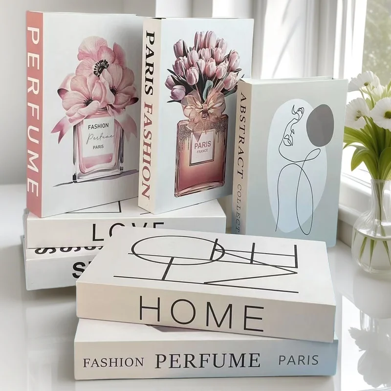 

Fashion Luxury Fake Book Storage Box Perfume Decorative Books Design Coffee Table Books Pink Bedroom Home Decor Paris Tower Rose