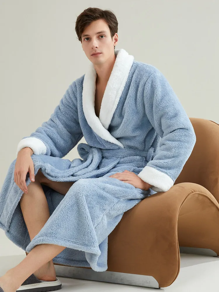 

Зимний банный халат большого размера для пары, коралловый комбинезон, домашний удобный зимний халат Thiened, коллекция для пар