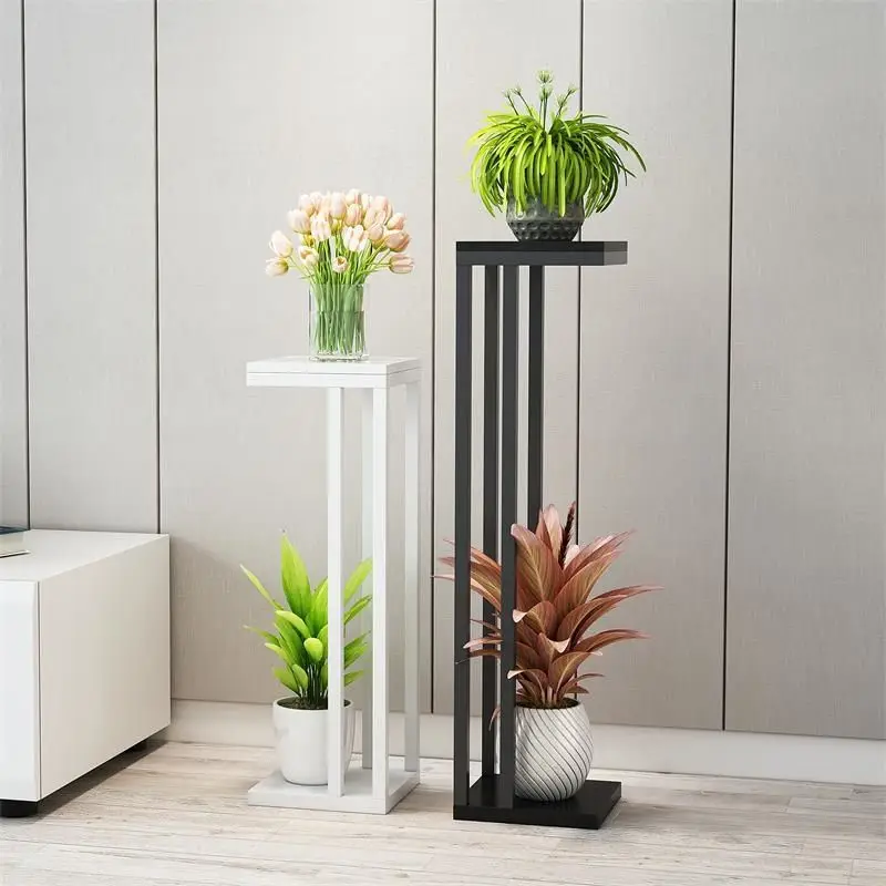 Soporte de piso de hierro para plantas, estructura de doble capa, soporte de flores, estante de tubería de acero engrosado, Simple y moderno