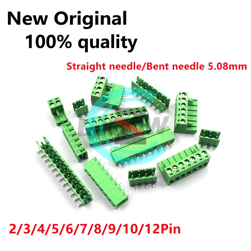 

5 пар прямых и изогнутых штыревых клемм 2EDG, 5.08 мм, для печатных плат, винтовые клеммные колодки 2/3/4/5/6/7/8/9/10/12-контактные, 300В 10А, штекер + гнездо