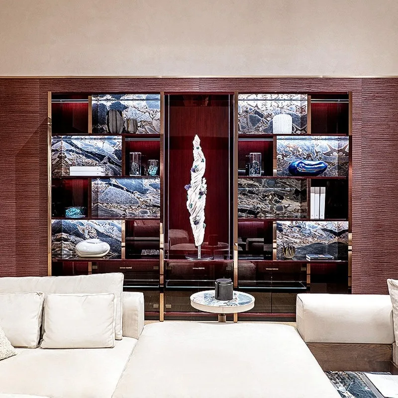Italian light luxury high-end bookshelf villa home living room display cabinet