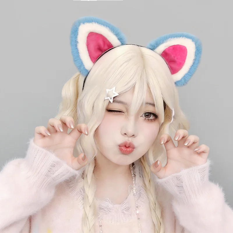 Anime Blue Tiger Cat Ear Headband and Tail Set Plush Animal Cosplay Accessories Furry Costume Party Dress Up Prop 5