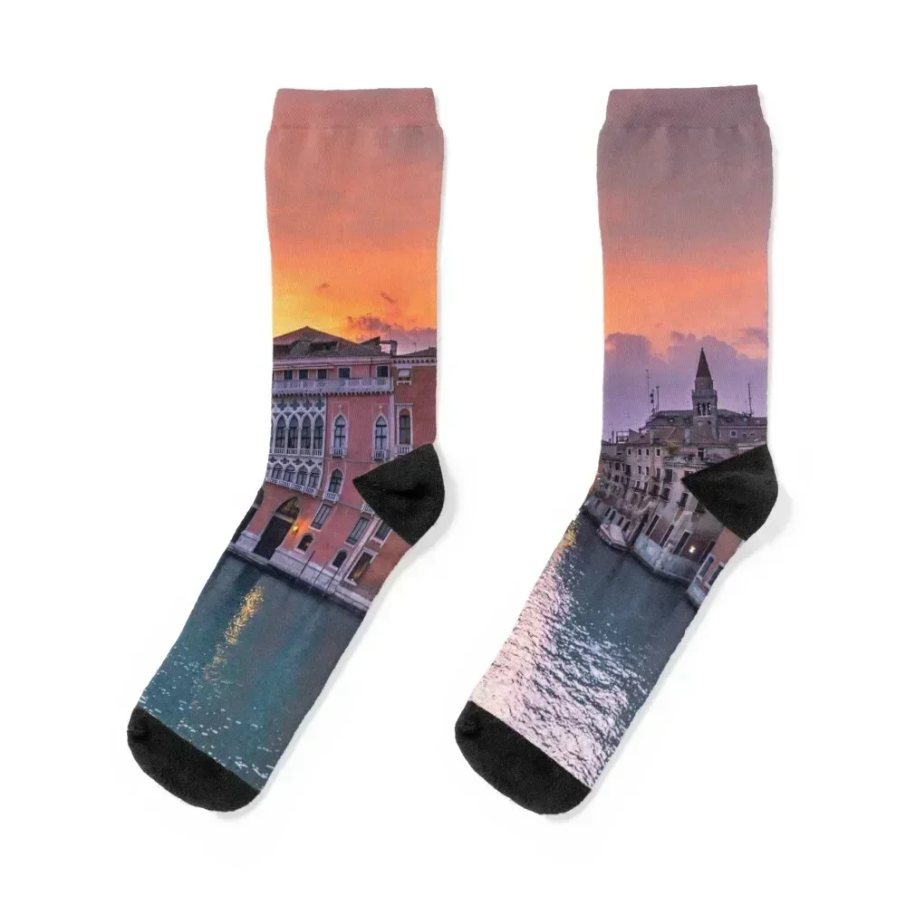 

Venice Italy Sunset River Europe Italian Travel Gondola Socks golf cool compression Men's Socks Women's