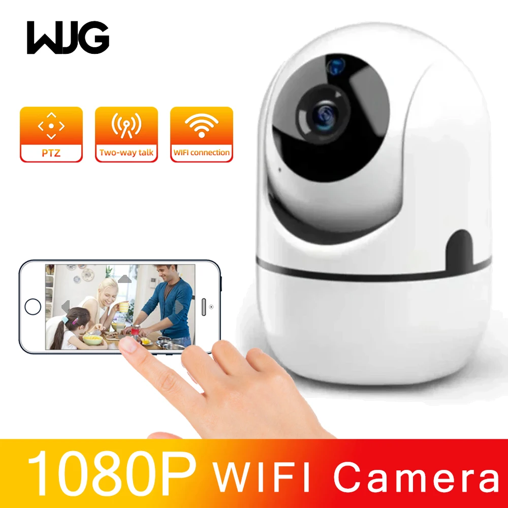 WJG-Câmera IP de Segurança com Visão Noturna, Monitor do Bebê, Proteção de Segurança, WiFi, HD 1080P, PTZ, Wi-Fi, Rastreamento Automático