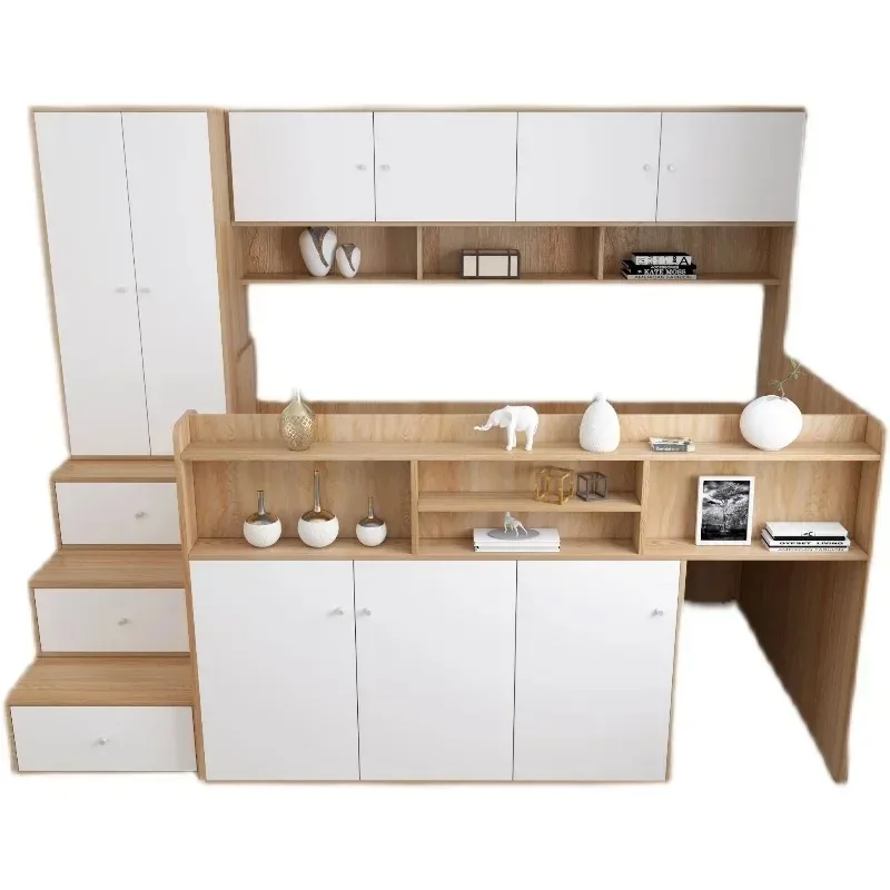 Children's bed, half height bed, desk, wardrobe, one piece set, bedroom, small unit, space saving storage