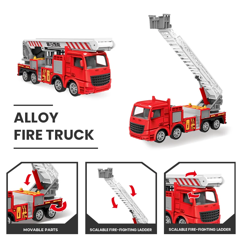1:55 Diecast Modello di Camion Dei Pompieri Simulazione Tirare Indietro Scaletta Antincendio Auto di Salvataggio Giocattoli Inerziali Per Bambini Camion Pompiere