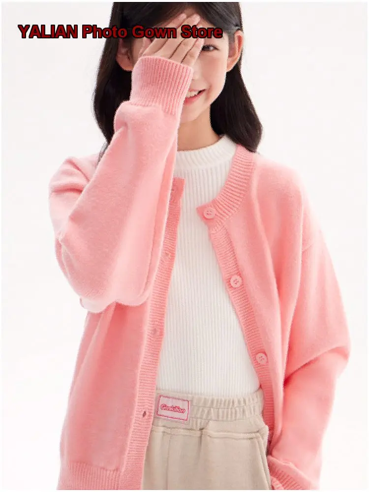 Girls Knit Cardigan Kids Autumn Floral Print Long Sleeves Stylish Student Jacket