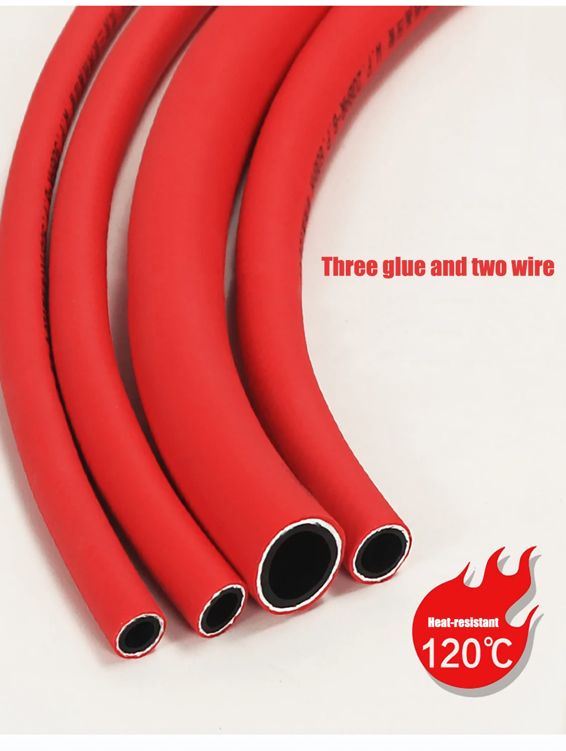 1M Red Rubber Heat-resistant High-pressure Hose Oil Resistant Three Rubber Two Wire PVC Composite Hose Steam Pipe Water Pipe