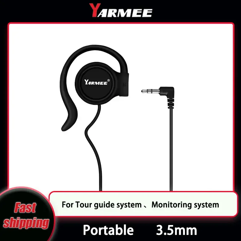 YARMEE Professional Headphones 3.5mm Plug Jack Wired Single Earphone Ear Hanging Suitable Monitoring Radio Tour Guide System