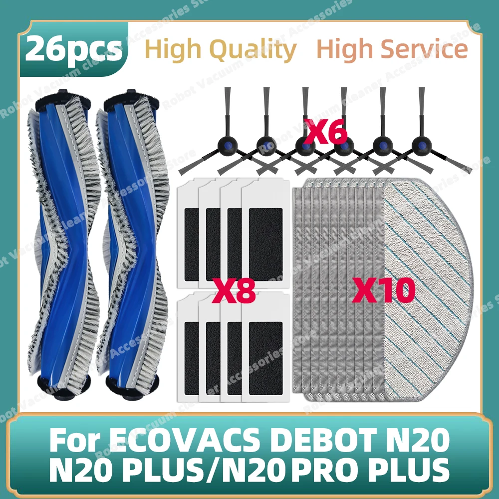 Compatible pour ECOVACS DEBOT N20 / N20 PLUS / N20 Pro Plus, brosse latérale principale, tissu de vadrouille, filtre Hepa, accessoires, pièces