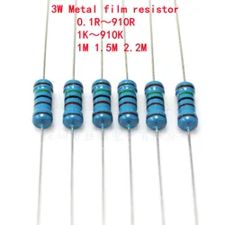10piece 3W Metal Film Resistor 3W 1% 0.1R - 2.2M 2.2 120 150 220 270 330 390 1K 2.2K 4.7K 10K 15K 100K 470K 1M Ohms Good Quality