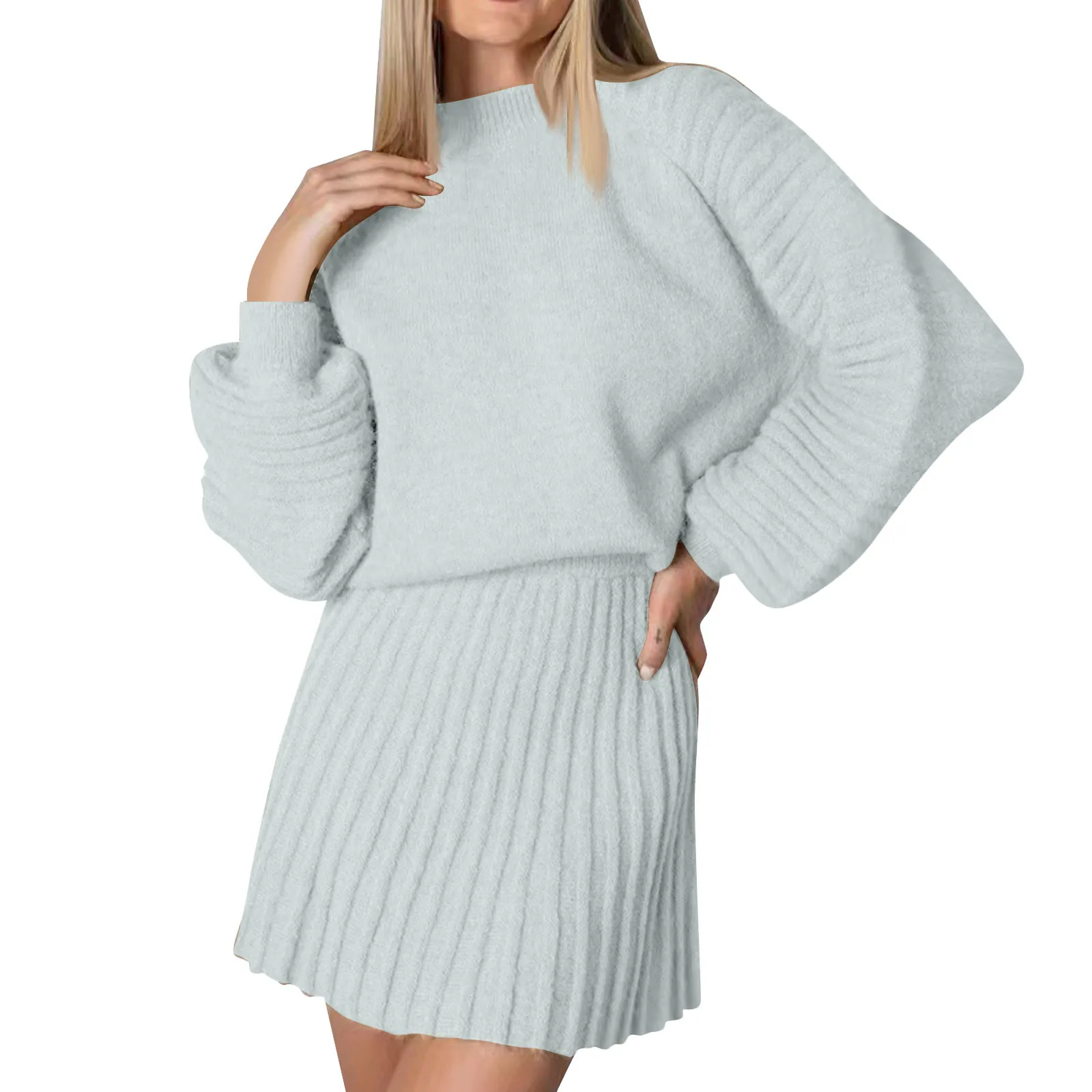 

Women'S Pleated Knit Mini Skirt Sets For Women 2 Pieces Knit Sweater Women Suits 2024 New Two Piece Women Outfit Autumn Winter