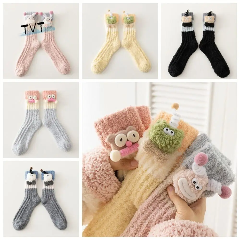 

Creative Thicken Cartoon Plush Socks Non-Slip Home 3D Eyes Sleeping Socks Indoor Hosiery Coral Fleece Socks Women Women