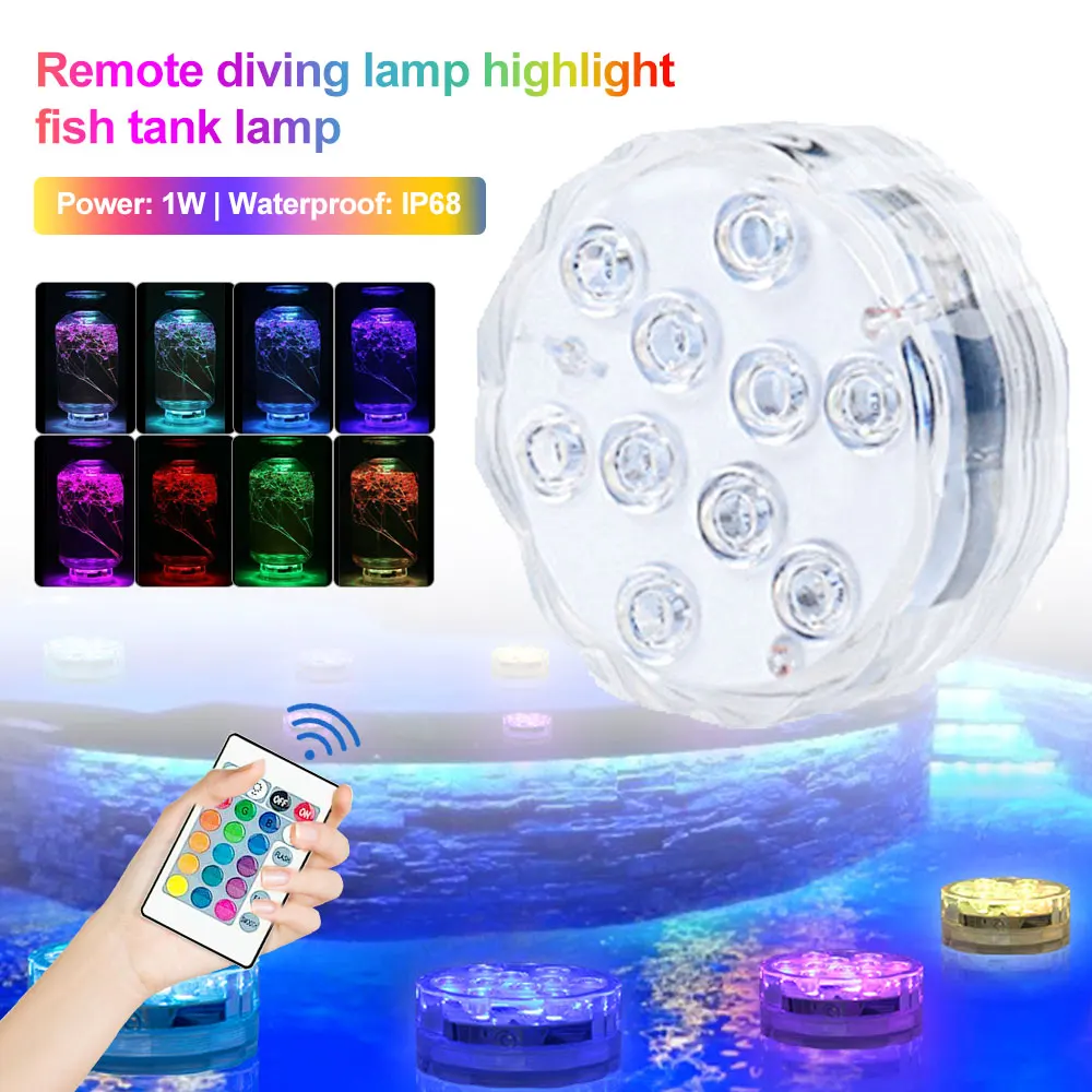 

Remote control submersible light high brightness knob fish tank light color IP67 waterproof pool light 10led flower diving light