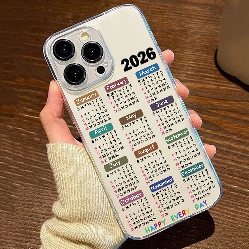 2026 Calendar Sunlight Painting Transparent Phone Case for IPhone 13 11 12 14 15 16 17 Pro Max Air 7 8 Plus X XS XR 16e SE Cover