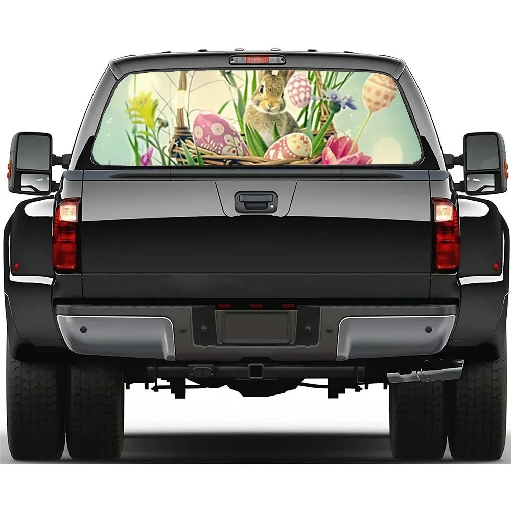 

Easter Eggs Bunny EggsCar Rear Windshield Sticker Truck Window Perspective Perforated Rear Window Vinyl Decal Decorative Gift.