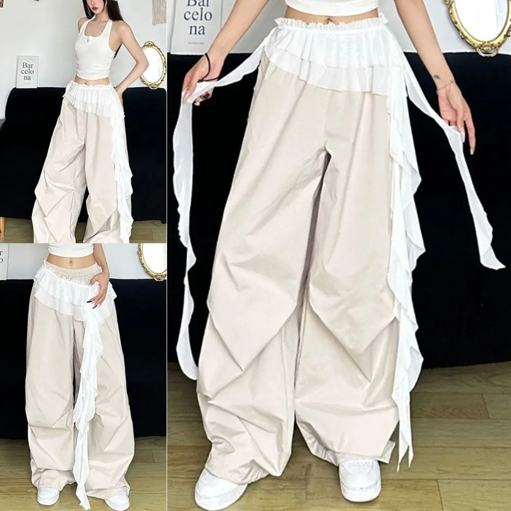 Embroidered Flower Lace Mini Skirt Irregular Y2K Streetwear Lace Up Ruffles Skirt Lace-up Design See Through Butt Curtain