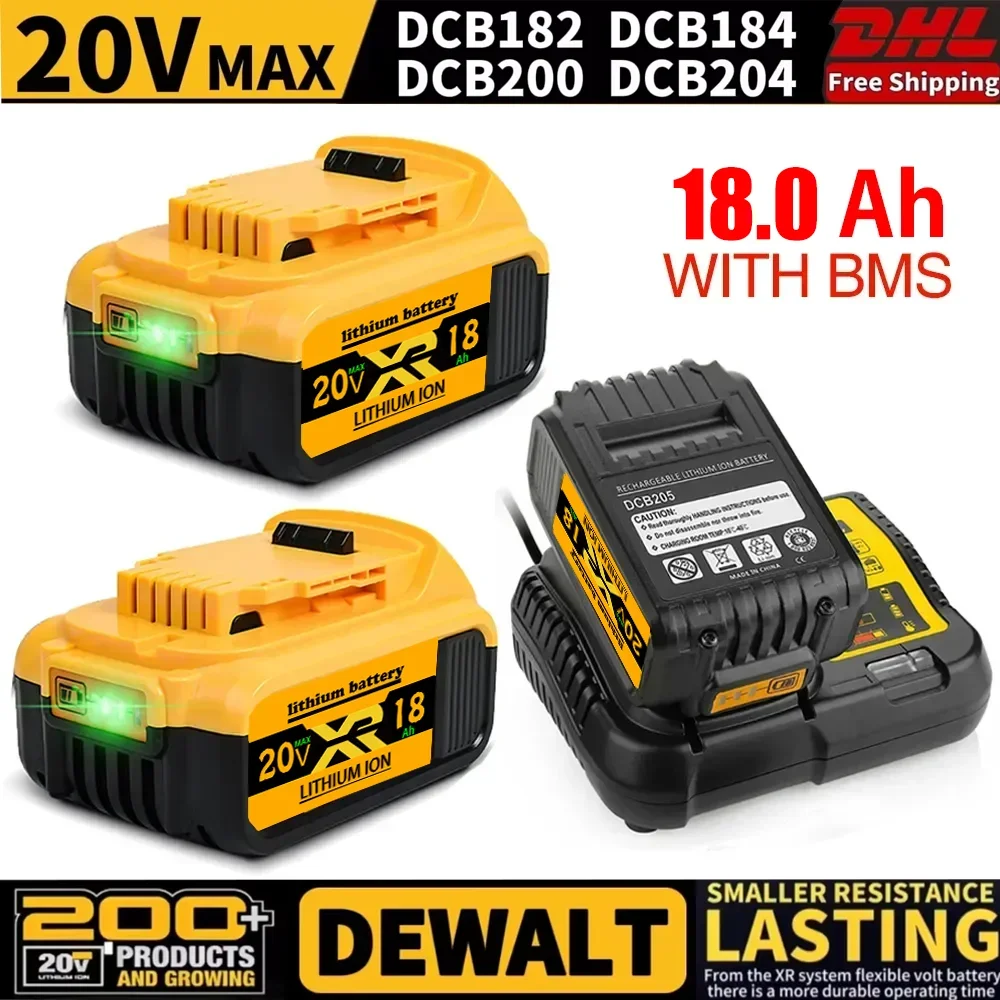 New 100% Original 18000mAh 20V for Dewalt Power Tool Battery DCB206 20V 18.0Ah Battery DCB206 20V Battery DCB205 DCB204-2 DCB200