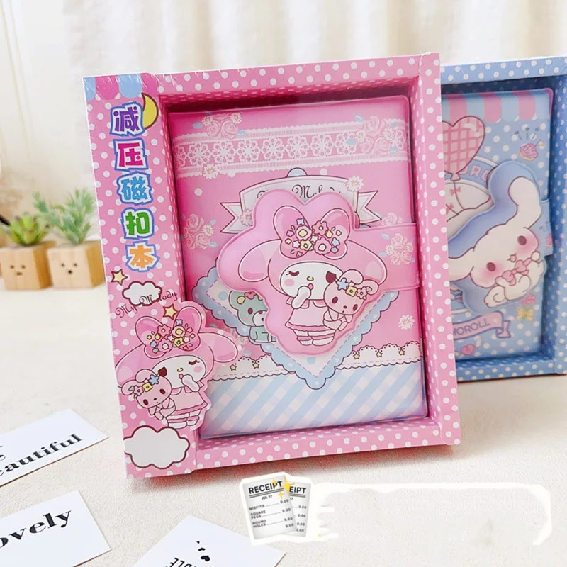 Sanrio Notebook Kawaii Mymelody Kuromi Cinnamoroll Japanese Student Cartoon Gift Box Pressure Reducing Magnetic Buckle Notebook