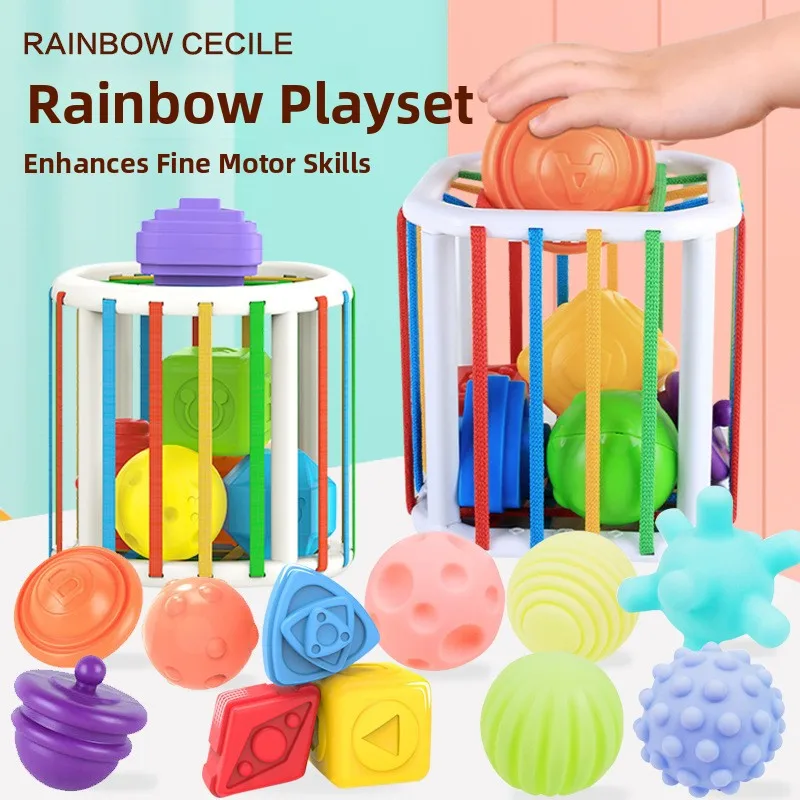 Giocattolo cubo color arcobaleno per neonati Riconoscimento precoce dei colori Eon Giocattoli per addestramento sensoriale a mano Cubo magico per bambini Giocattoli Eonal