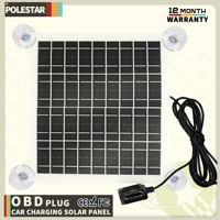 POLESTAR 10W Car Solar Charger with Built-in OBD Cable – Plug-and-Play for Easy 12V Battery Charging