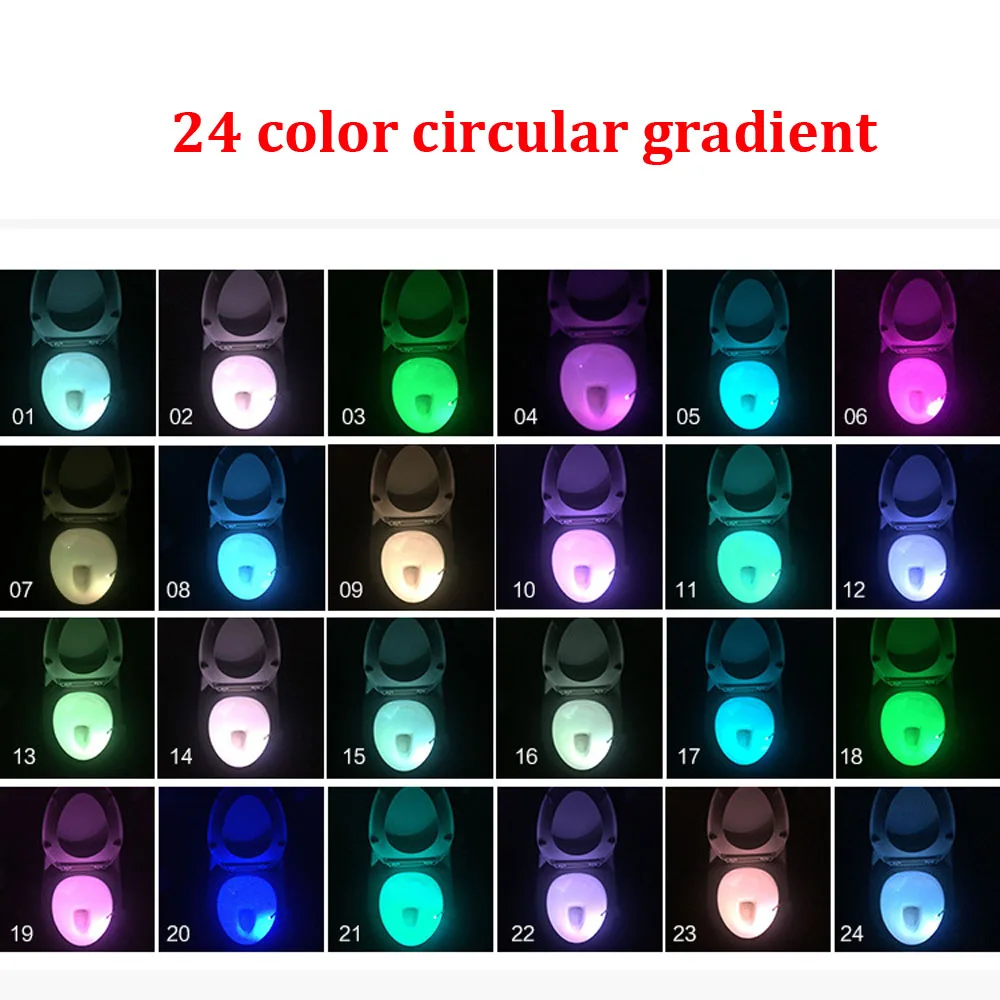 Toilet Bowl Backlight Motion Sensor Toilet Night Light 24 Colors Waterproof IP65 Backlight Battery For Toilet Room Decor