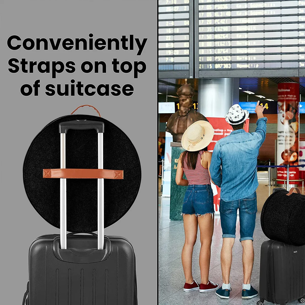 Hat Boxes Storage Large Felt Hat Box Storage Round Foldable Hat Carrier Travel Hat with Visible Window For Man Women Hat Travel