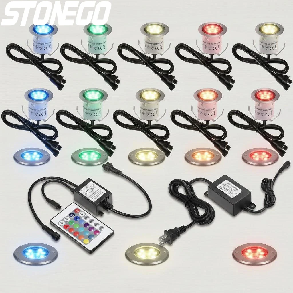 

32mm LED Deck Lights Small Recessed In Ground 0 6W 500LM SMD2835 16 RGBW Colors Wall Light Indoor