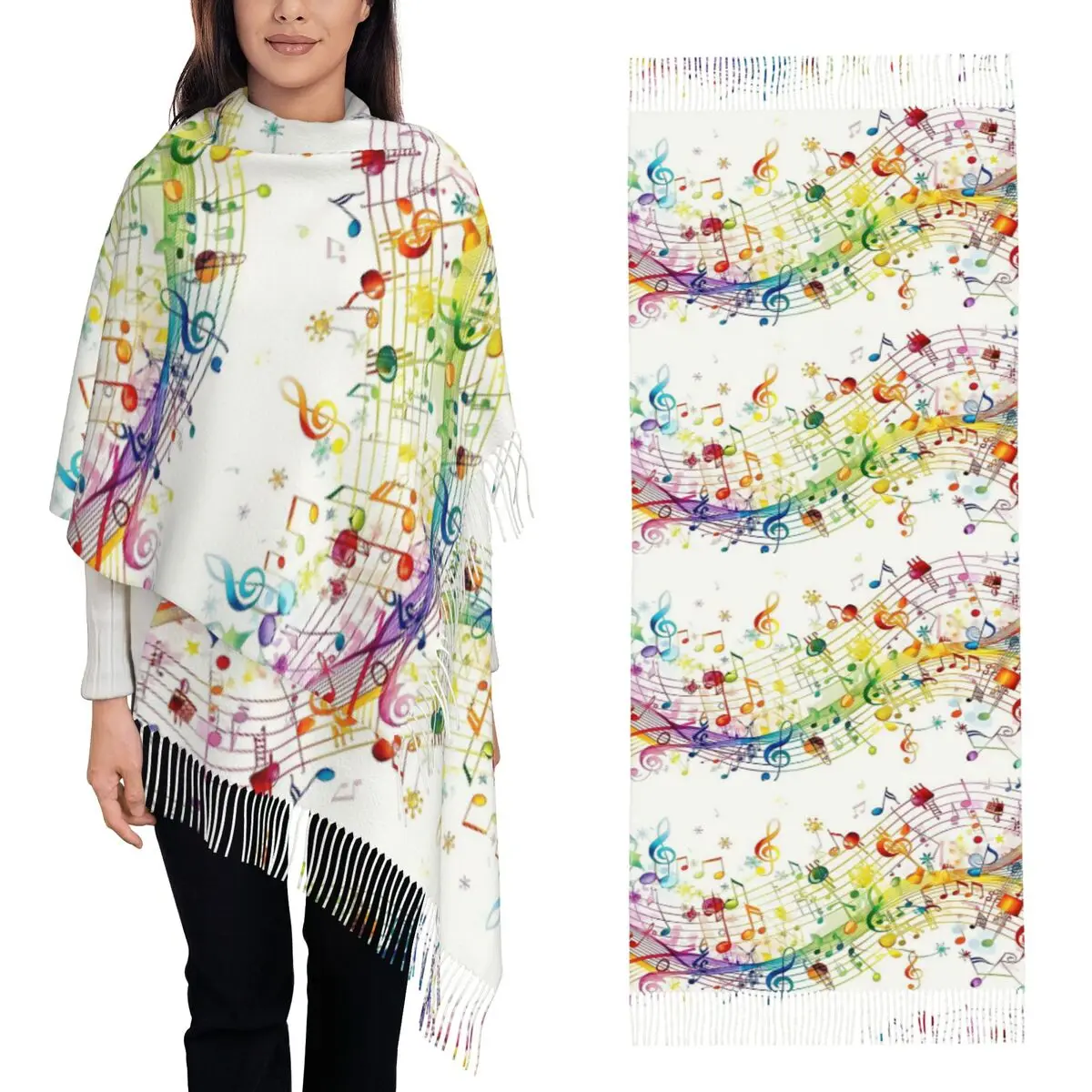 

Абстрактные клавиши пианино с музыкальными нотами, шарф, шарфы с кисточками для женщин, мягкие теплые шали и накидки, длинная осенне-зимняя шаль, накидка