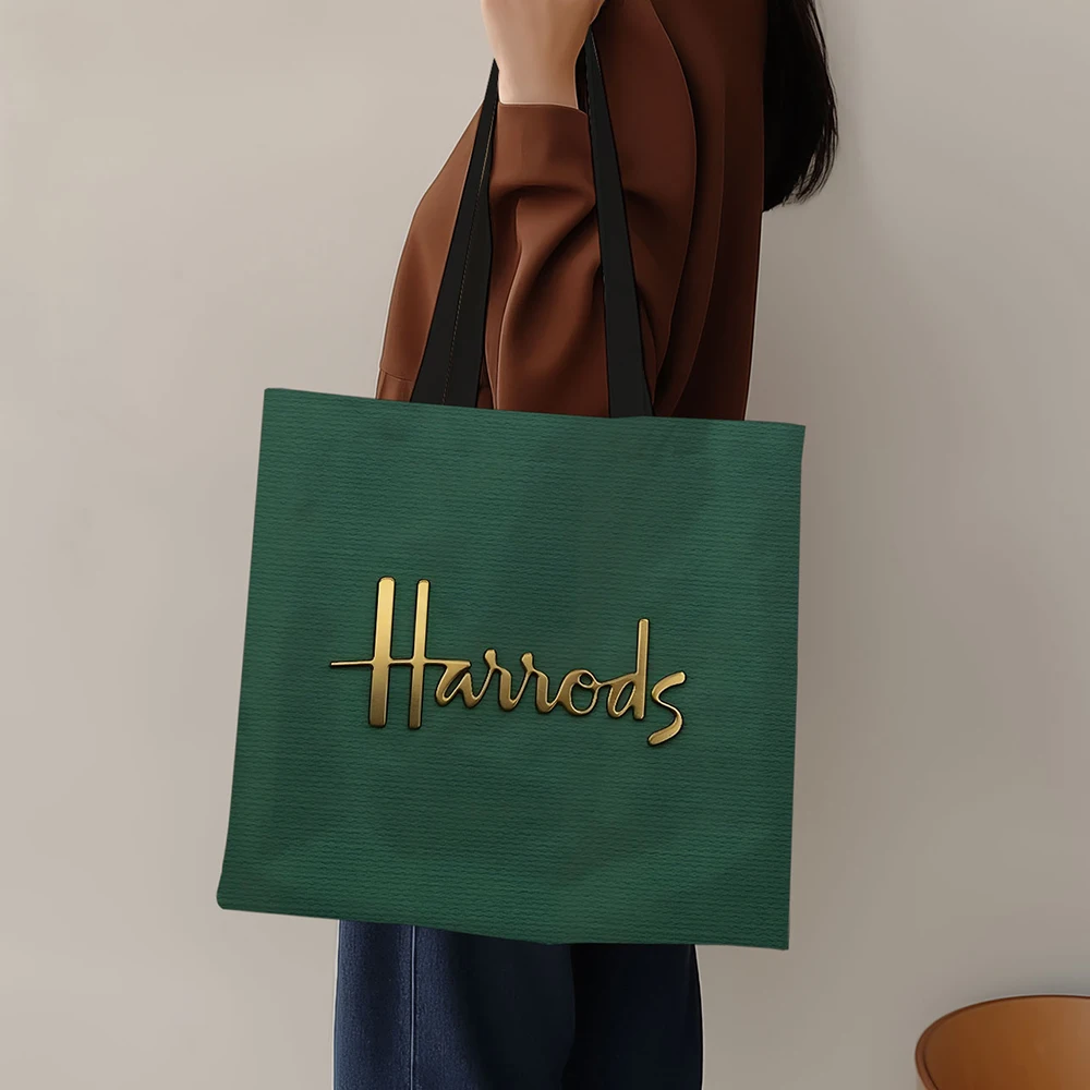 1 قطعة حقيبة حمل Harrods، حقيبة تسوق قابلة للطي، حقيبة تسوق قابلة لإعادة الاستخدام، حقيبة حمل مطبوعة فنية