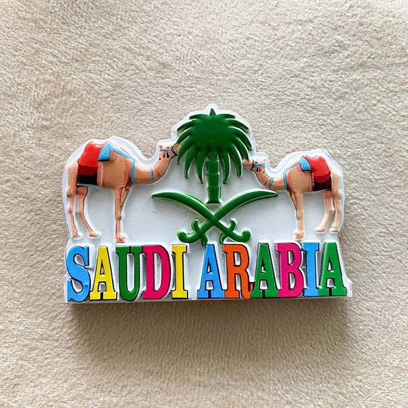 

Asian Saudi Arabia Desert Camels Date Palm Tree National Emblem Crossed Swords Arabian Culture Fridge Magnets Home Decor