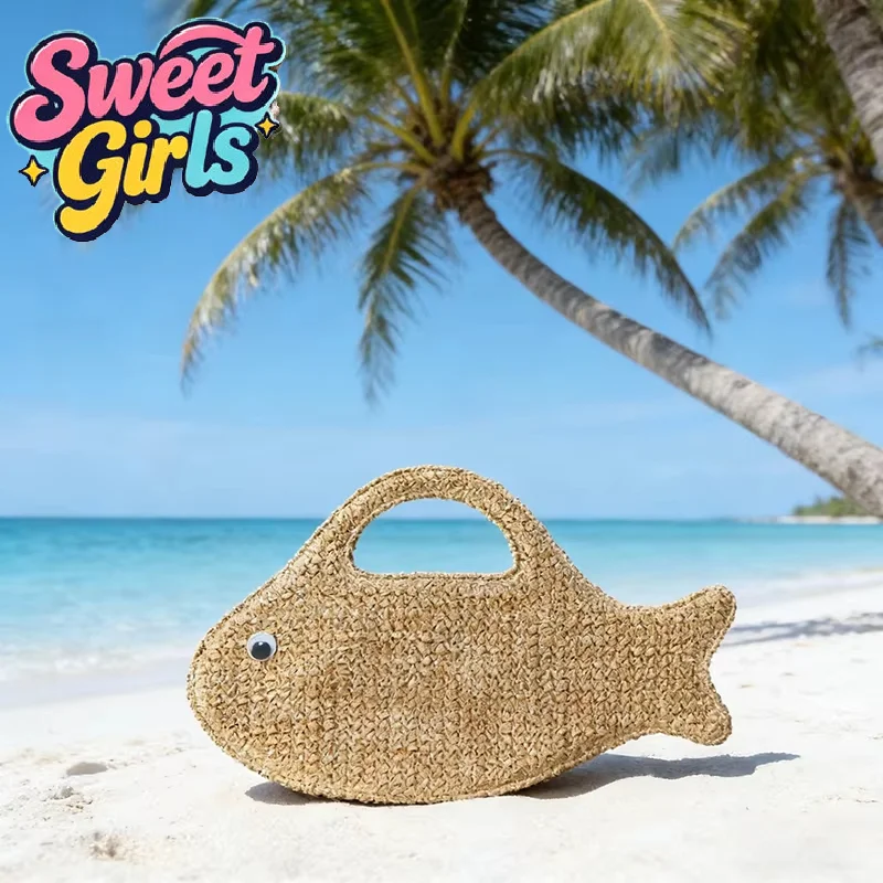 

Beach Vacation Woven Bags For Women Cute Little Fish Beach Vacation Stylish Woven Bag Exquisite Coin Purse Woven Handbags