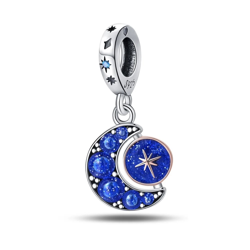 

Оригинальные подвески из стерлингового серебра 925, роскошные бусины с подвеской в виде синей звезды и луны, подходят для браслета «сделай сам», женское изготовление нежного подарка